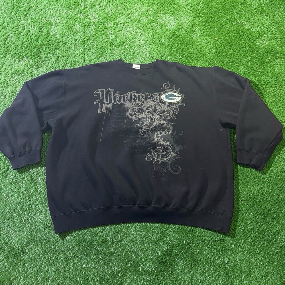 Vintage Green Bay Packers 2XL Sweatshirt Alstyle Black Gothic Y2K Graphic Crew